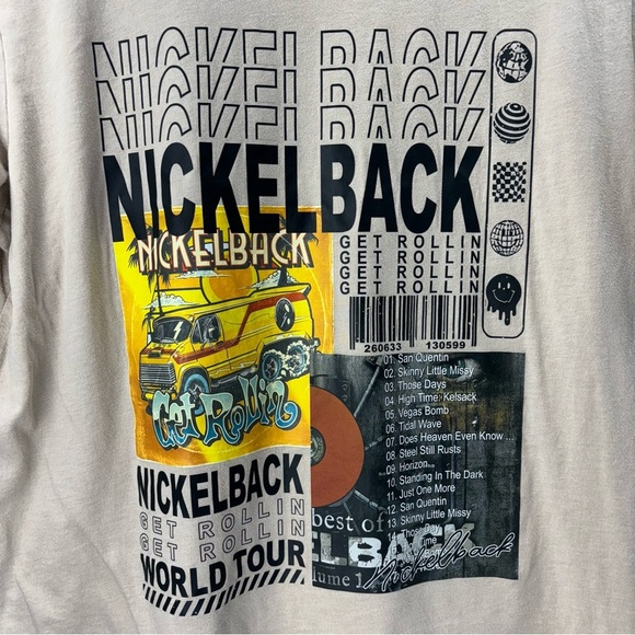 Nickleback Get Rollin Tour T Shirt Men Medium Beige Rock And Roll Y2K - Picture 2 of 6